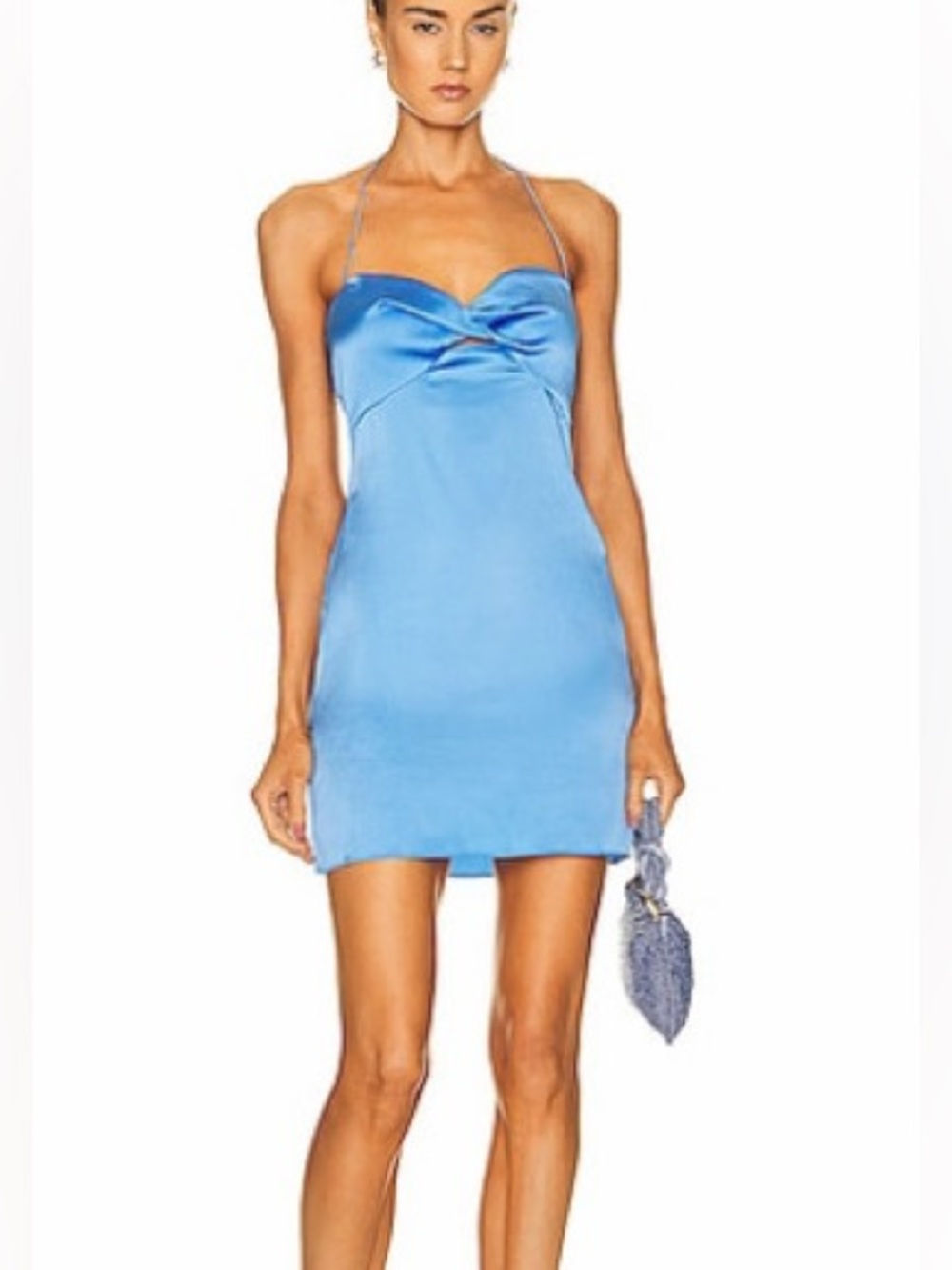 SER.O.YA Blue Satin Halter Mini Dress